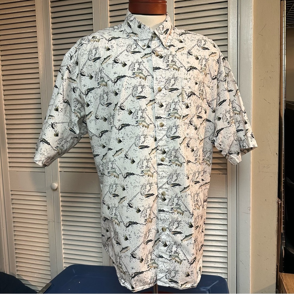 COLUMBIA  Size XXL  Fly Fishing Trout Print  COTTON
